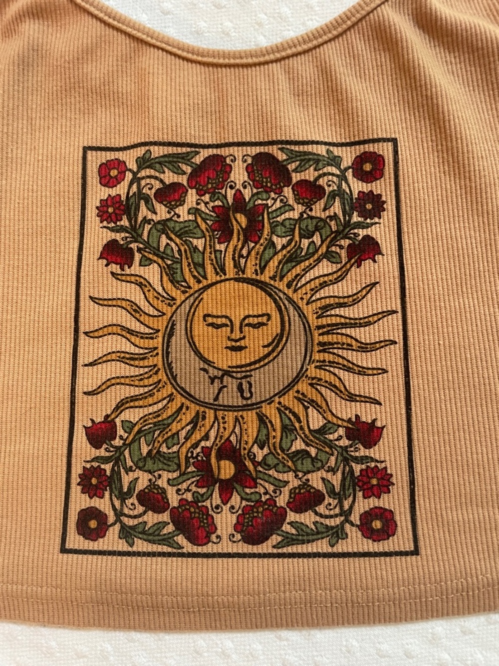 Sun Tarot Ribbed Crop Tank Top - Tan small
